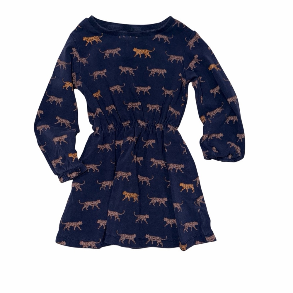 Andy & Evan Blue Long Sleeve Dress with Tiger Print - 2T
